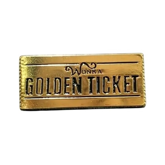 Wonka Jewelry - Wonka Golden Ticket Pin Collectible Movie Prop Novelty Gift Gold